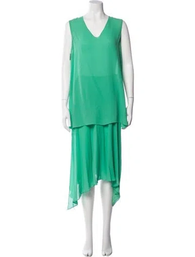 Pre-owned Oscar De La Renta Silk Skirt Set In Green