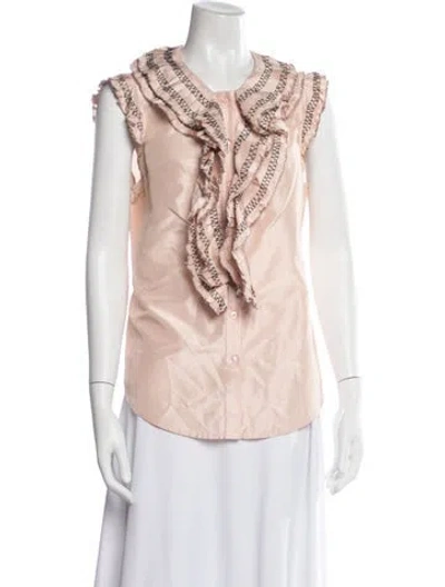 Pre-owned Oscar De La Renta Silk Sleeveless Blouse In Pink
