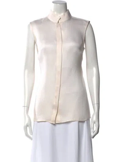 Pre-owned Oscar De La Renta Silk Sleeveless Blouse In White
