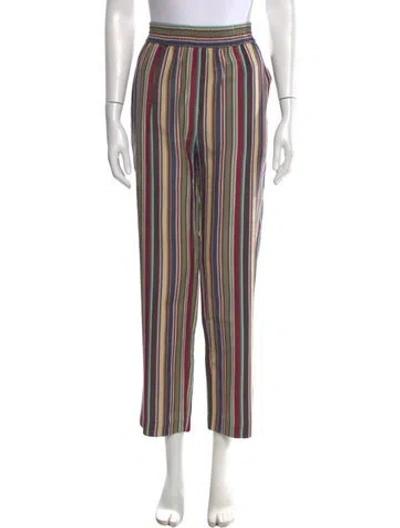 Pre-owned Oscar De La Renta Silk Straight Leg Pants In Green
