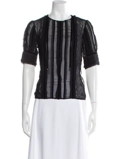 Pre-owned Oscar De La Renta Silk Striped Blouse In Black