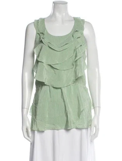 Pre-owned Oscar De La Renta Silk Striped Blouse In Green