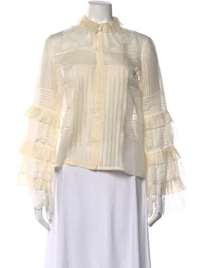 Pre-owned Oscar De La Renta Silk Striped Blouse In Neutral