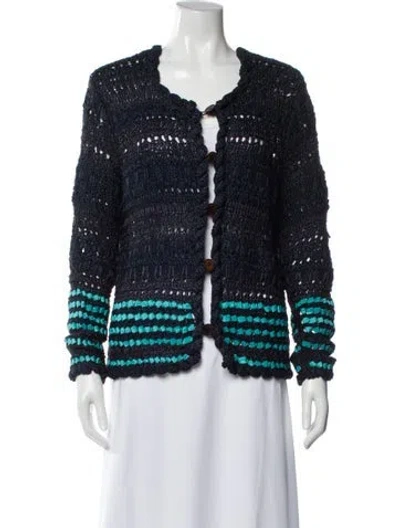 Pre-owned Oscar De La Renta Silk Striped Jacket In Blue