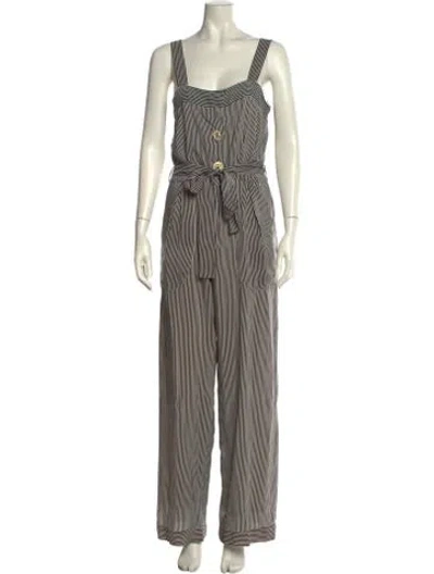 Pre-owned Oscar De La Renta Silk Striped Jumpsuit In Neutral