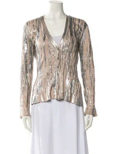 Pre-owned Oscar De La Renta Silk Striped Sweater In Neutral