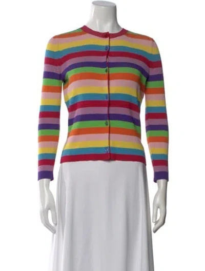 Pre-owned Oscar De La Renta Silk Striped Sweater In Purple