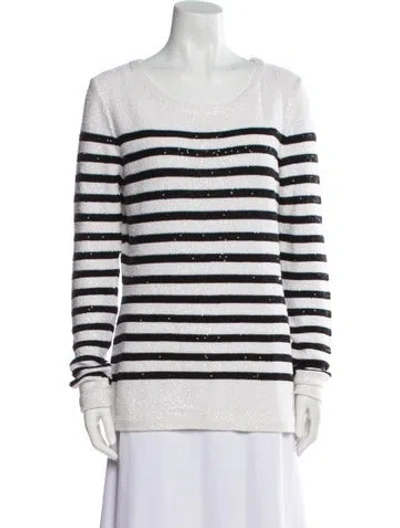 Pre-owned Oscar De La Renta Silk Striped Sweater In White