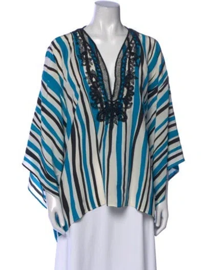 Pre-owned Oscar De La Renta Silk Striped Tunic In Blue