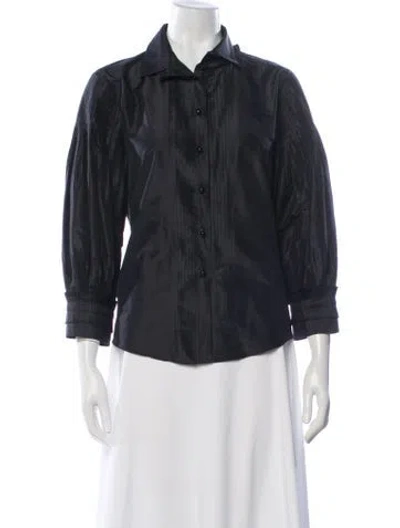 Pre-owned Oscar De La Renta Silk Three-quarter Sleeve Blouse In Black