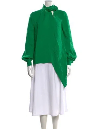 Pre-owned Oscar De La Renta Silk Tie Neck Blouse In Green