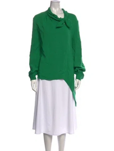 Pre-owned Oscar De La Renta Silk Tie Neck Blouse In Green