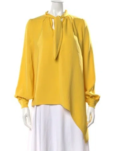 Pre-owned Oscar De La Renta Silk Tie Neck Blouse In Yellow