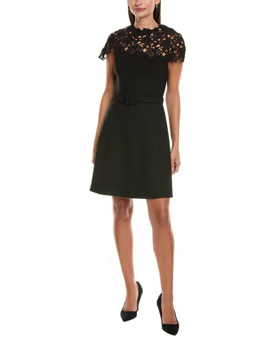 Oscar De La Renta Silk-trim Wool-blend Mini Dress In Black
