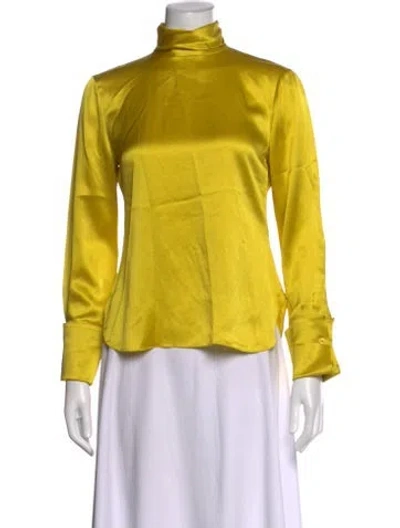 Pre-owned Oscar De La Renta Silk Turtleneck Blouse In Yellow