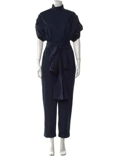Pre-owned Oscar De La Renta Silk Turtleneck Jumpsuit In Blue