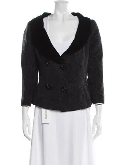 Pre-owned Oscar De La Renta Silk Tweed Pattern Blazer In Black