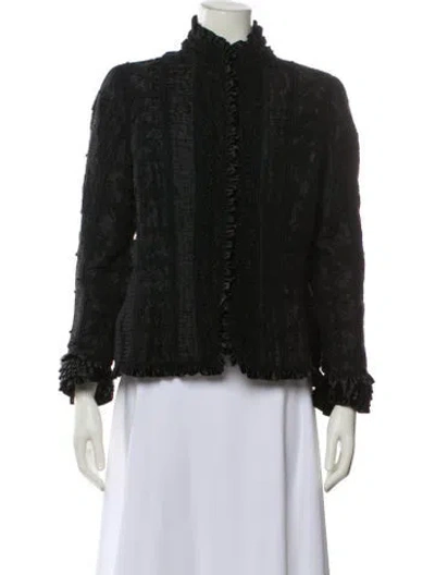 Pre-owned Oscar De La Renta Silk Tweed Pattern Jacket In Black