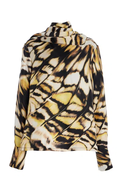 Oscar De La Renta Silk Twill Top In Print