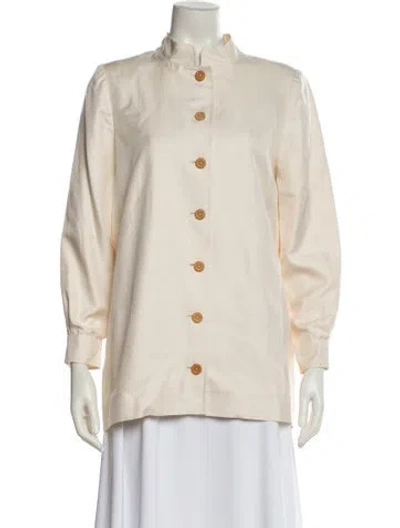Pre-owned Oscar De La Renta Silk Utility Jacket In Neutral