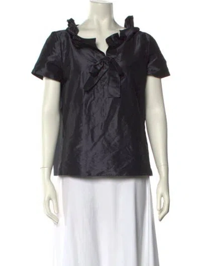 Pre-owned Oscar De La Renta Silk V-neck Blouse In Black