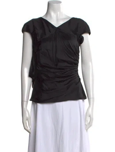 Pre-owned Oscar De La Renta Silk V-neck Blouse In Black