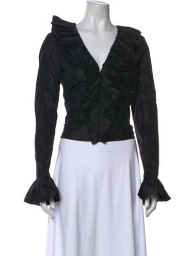 Pre-owned Oscar De La Renta Silk V-neck Blouse In Black