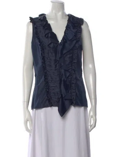 Pre-owned Oscar De La Renta Silk V-neck Blouse In Blue
