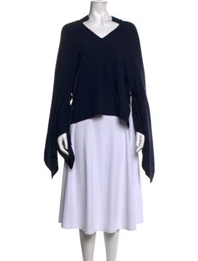 Pre-owned Oscar De La Renta Silk V-neck Blouse In Blue