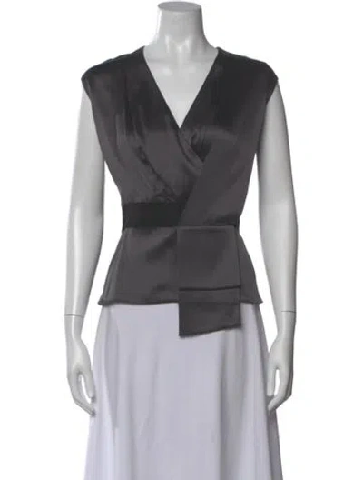 Pre-owned Oscar De La Renta Silk V-neck Blouse In Gray