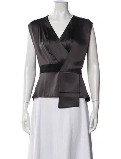 Pre-owned Oscar De La Renta Silk V-neck Blouse In Grey