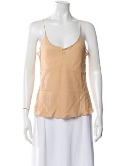 Pre-owned Oscar De La Renta Silk V-neck Blouse In Neutral