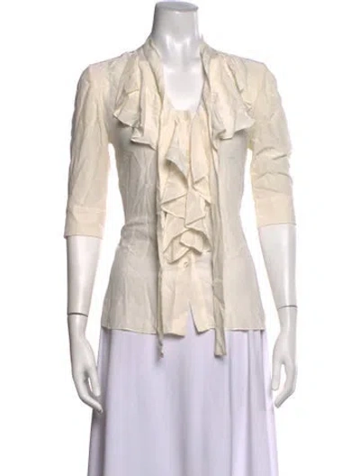 Pre-owned Oscar De La Renta Silk V-neck Blouse In Neutrals