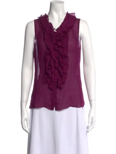 Pre-owned Oscar De La Renta Silk V-neck Blouse In Purple