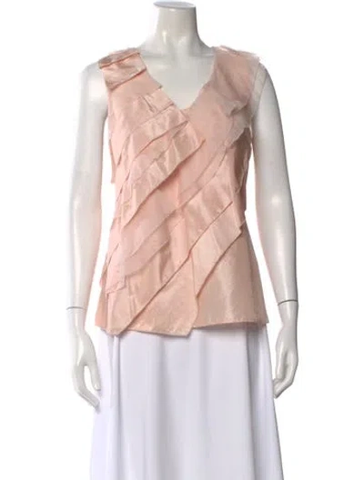 Pre-owned Oscar De La Renta Silk V-neck Blouse W/ Tags In Pink