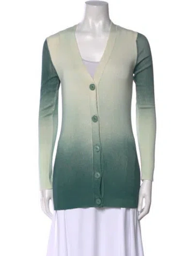 Pre-owned Oscar De La Renta Silk V-neck Sweater In Green