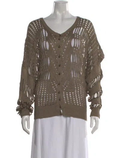 Pre-owned Oscar De La Renta Silk V-neck Sweater In Neutral