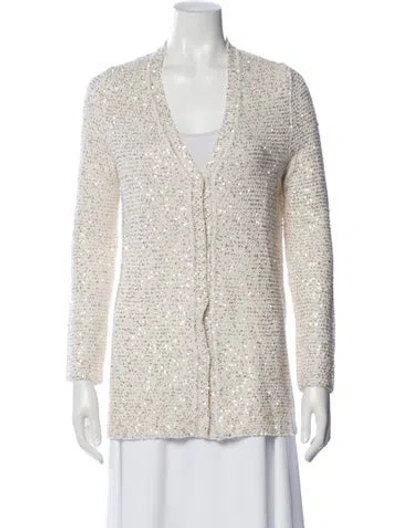 Pre-owned Oscar De La Renta Silk V-neck Sweater In Neutral