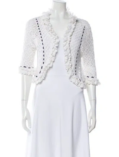 Pre-owned Oscar De La Renta Silk V-neck Sweater In White