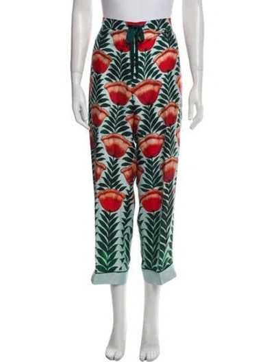 Pre-owned Oscar De La Renta Silk Wide Leg Pants In Blue