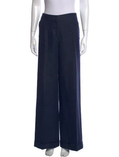 Pre-owned Oscar De La Renta Silk Wide Leg Pants In Blue