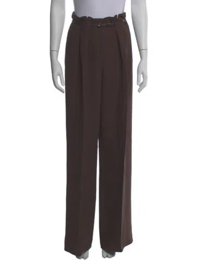 Pre-owned Oscar De La Renta Silk Wide Leg Pants In Brown