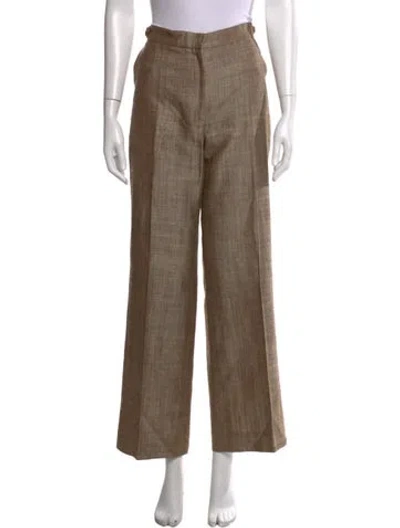 Pre-owned Oscar De La Renta Silk Wide Leg Pants In Brown