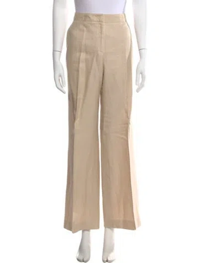 Pre-owned Oscar De La Renta Silk Wide Leg Pants In Neutral