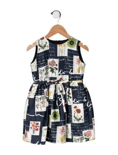 Pre-owned Oscar De La Renta Babies' Silk-cotton Blend Sleeveless Dress In Blue
