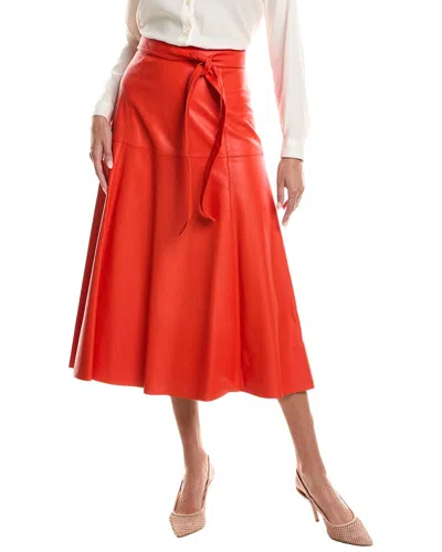 Oscar De La Renta Silk-lined A-line Leather Skirt In Orange