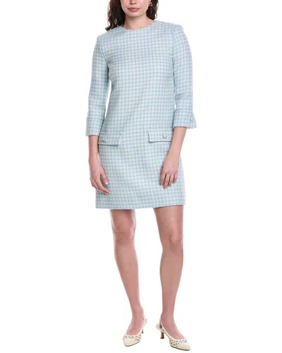 Oscar De La Renta Silk-lined Wool-blend Shift Dress In Blue