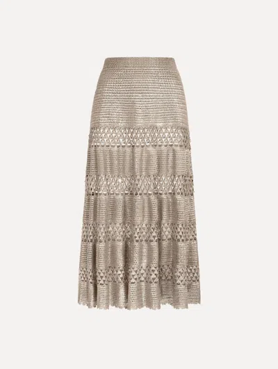 Oscar De La Renta Silver Foil Midi Skirt