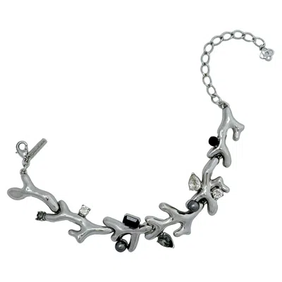 Pre-owned Oscar De La Renta Silver-plated Coral Branch Choker With Swarovski Crystals In Red