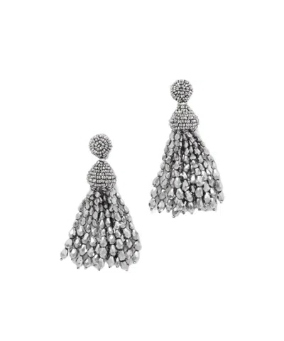 Oscar De La Renta Silver-tone Beaded Clip Earrings In Metallic
